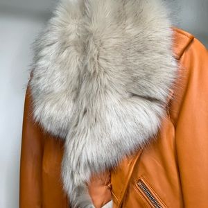 AMARYLLIS Asymmetrical Zip Leather Moto Jacket Leather Coat With Fur.